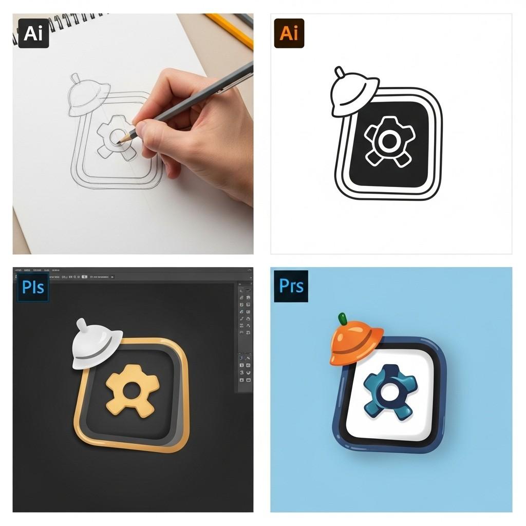 Stages of icon creation for a collection